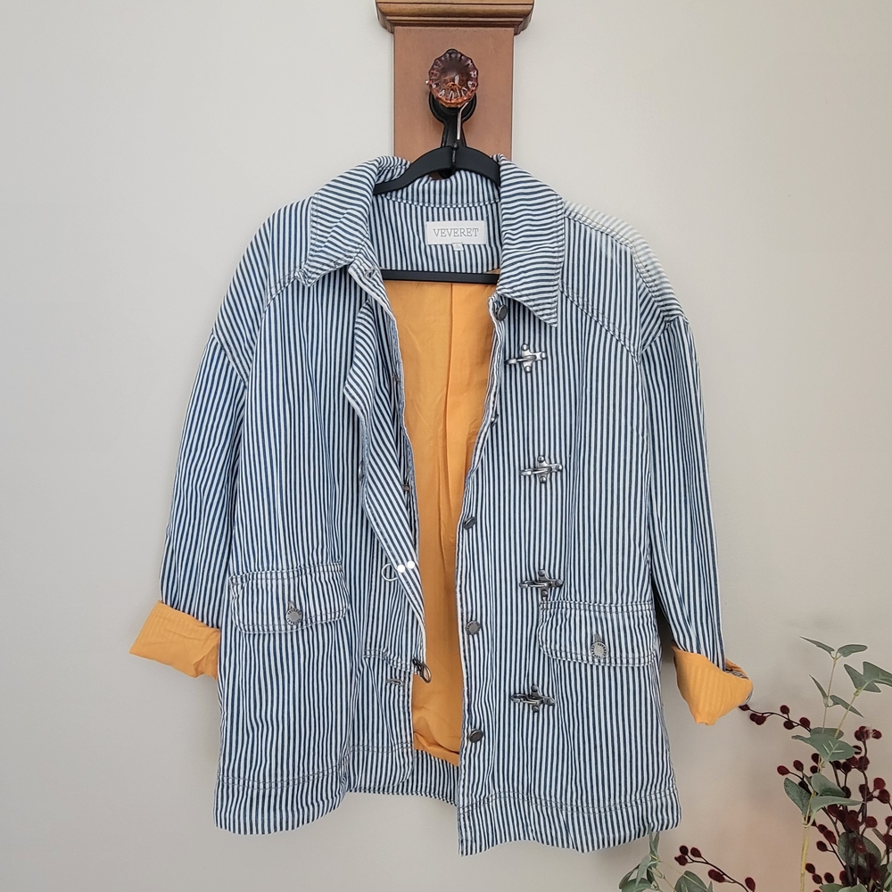 Striped Blue & White Jacket with Mustard Lining Size S